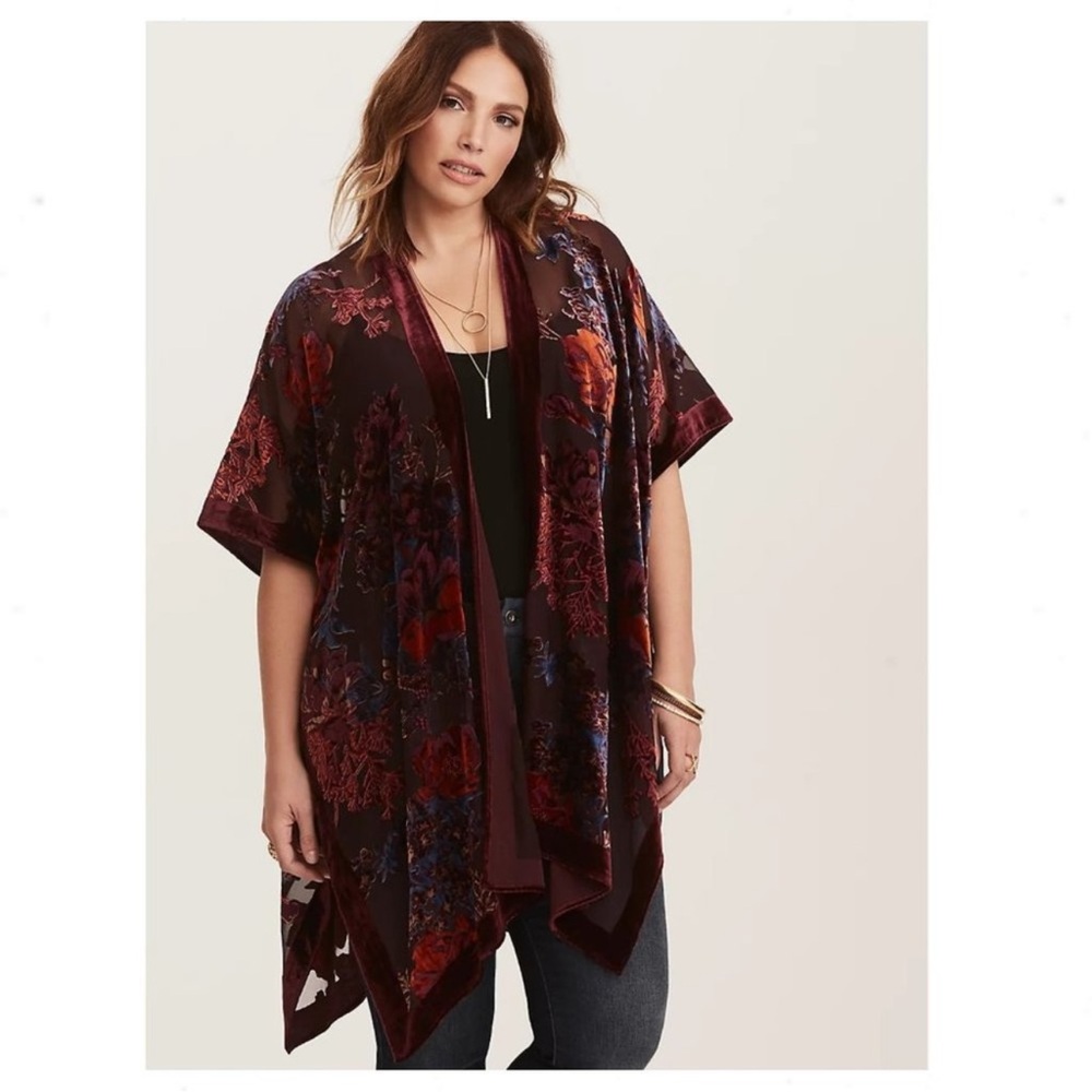 Torrid Floral Velvet Burnout Cardigan Kimono Size 1X
